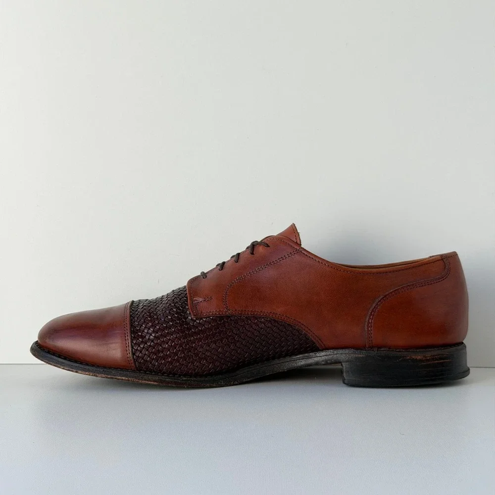 Allen Edmonds Lauderdale Oxford Mens 12 Brown Woven Leather Cap Toe Shoes USA